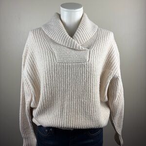 Everlane M Cozy Chunky Soft 100% Wool Cream Cowl Neck Sweater